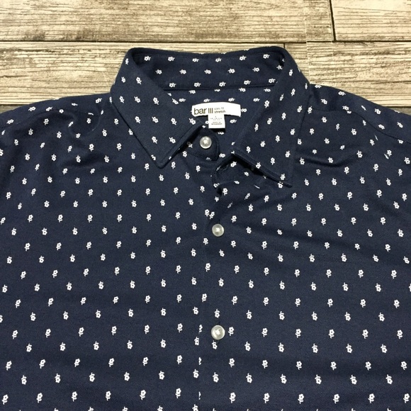Bar III Slim Fit Stretch Floral Button Up Shirt Men’s L Blue White - Picture 6 of 9